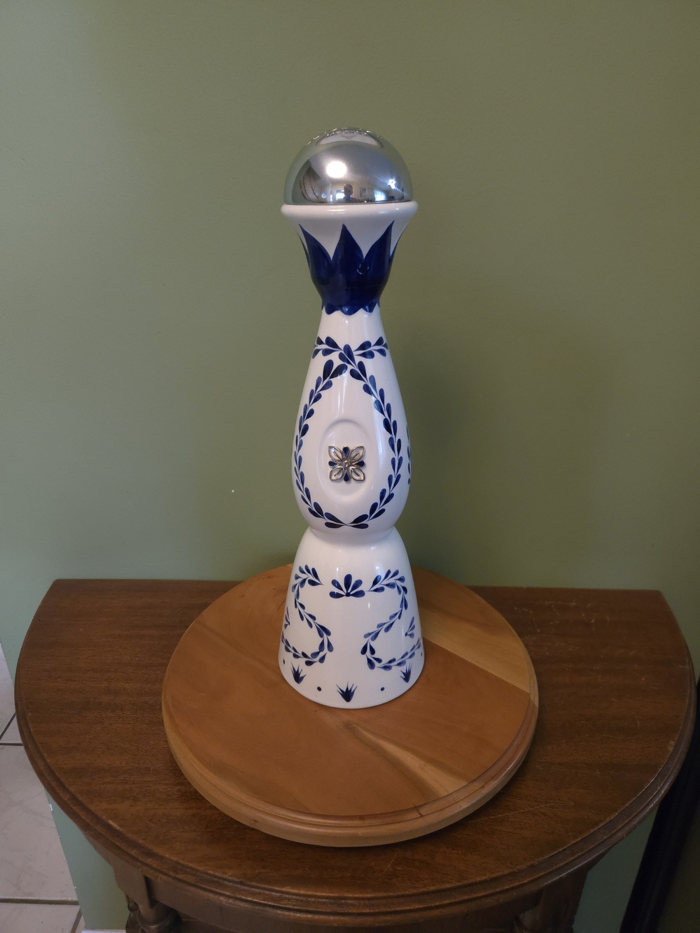 Blue and White Ceramic Decorative Sculpture with Silver Accent
